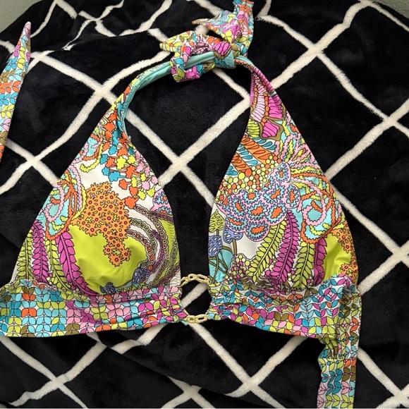 Trina Turk Coral Reef Halter Bikini Top Sz M - Picture 2 of 5